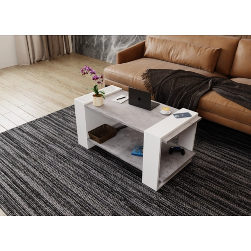 Stolik kawowy ST16 BB Beton/Biały ława z półką loft